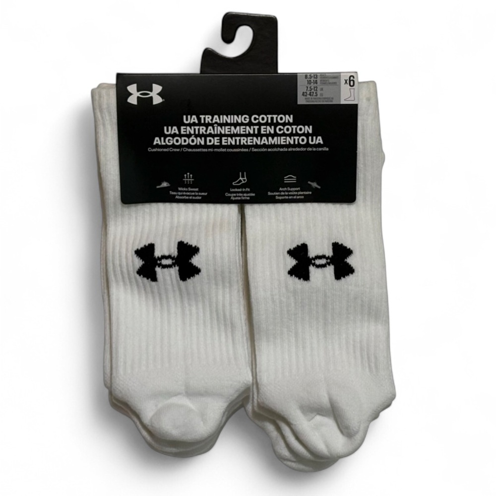 Under Armour UA Training Cotton Cushioned white crew socks 6 pack